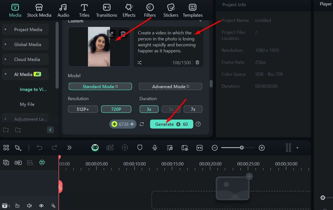 filmora custom ai image to video