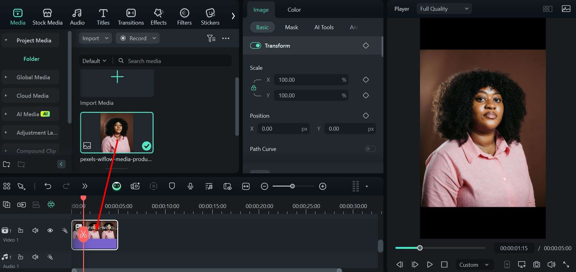filmora move image to timeline