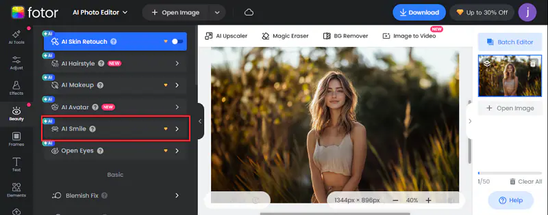 fotor online ai smile effect