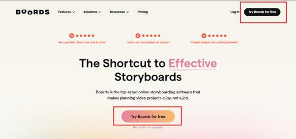 boords homepage interface
