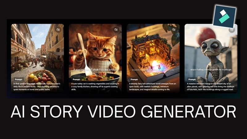 Using Veo 3.1 AI storytelling video generator in Filmora interface