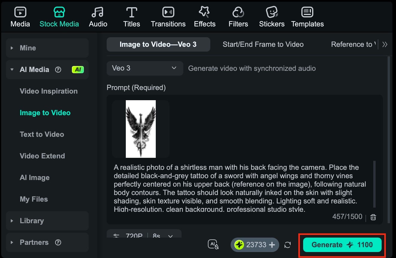 generate your prompt and generated tattoo image