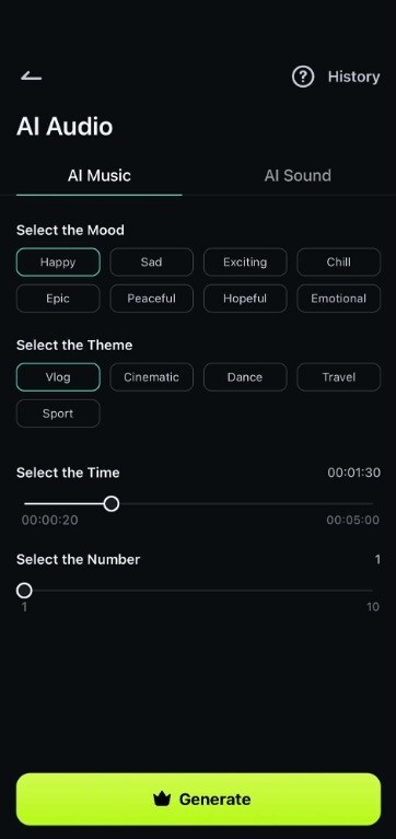 filmora music generator