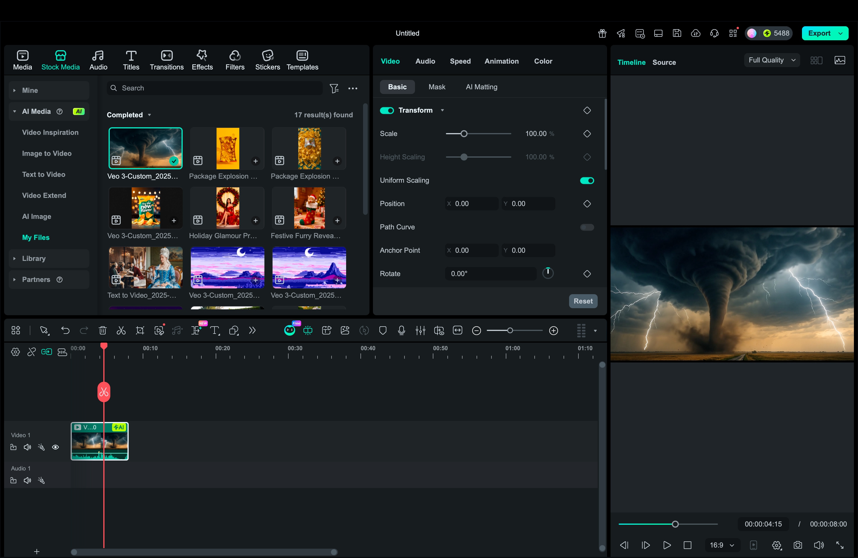 filmora ai tornado export