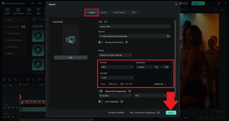 export your AI 트월킹 video