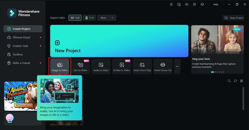 select filmora image to video