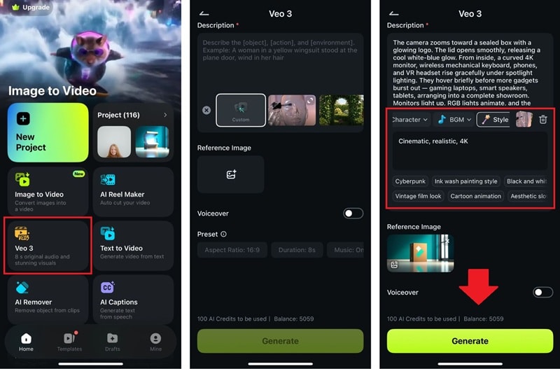 generate ai unboxing video on mobile