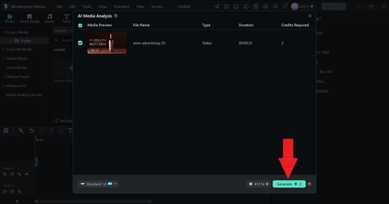 Iniciar la generación del análisis de medios en Filmora