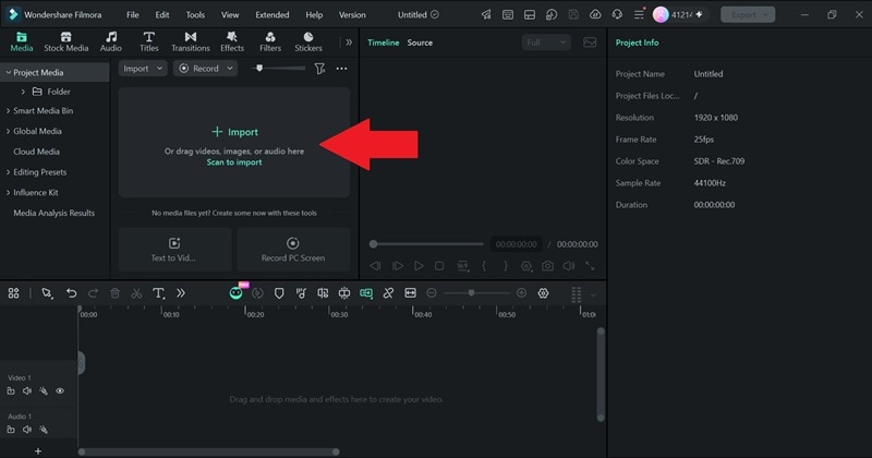 Importar un video en la biblioteca de medios de Filmora