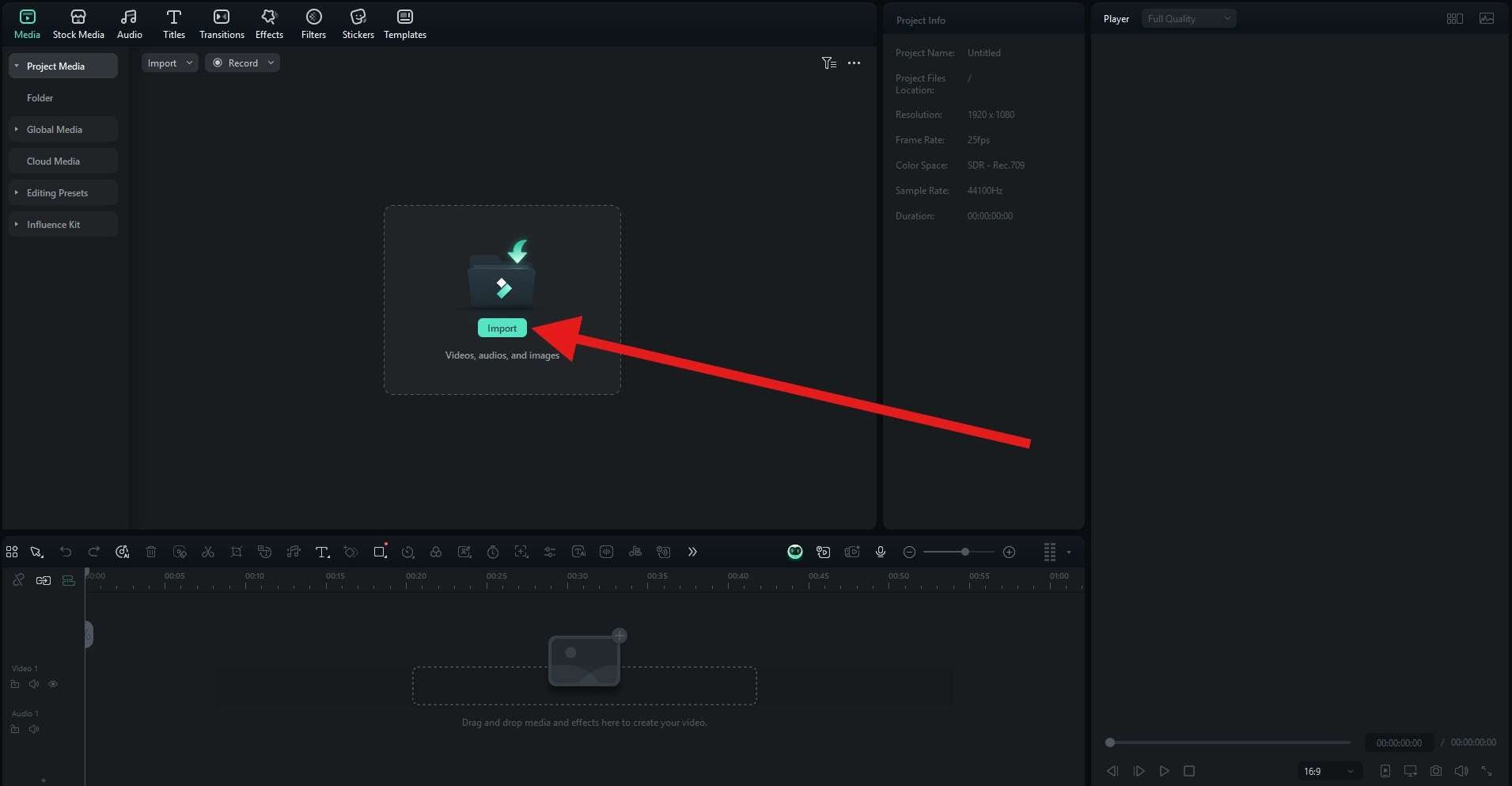 import media to project filmora desktop