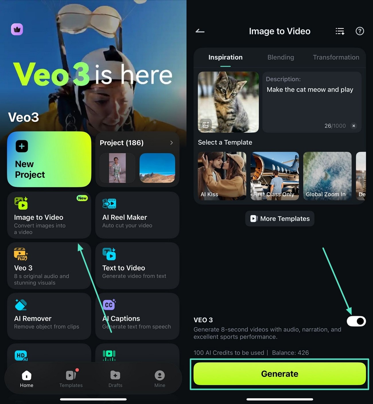 access filmora app image to video
