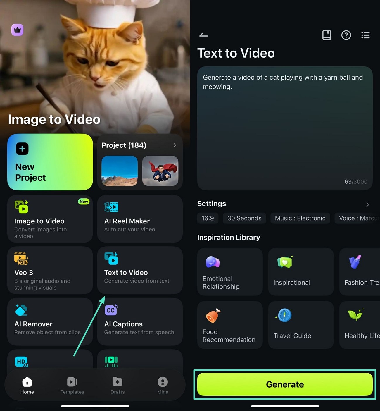 enable text to video feature