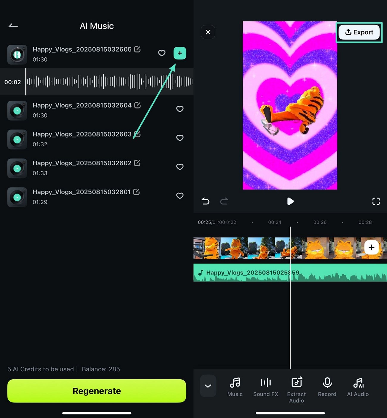 edit audio and export