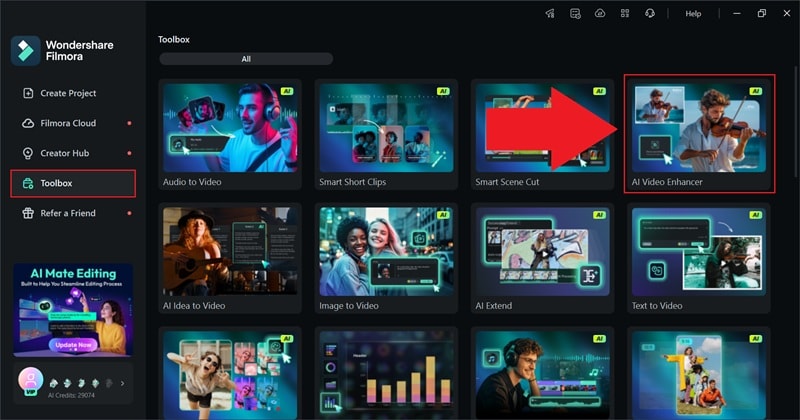 open the ai video enhancer feature