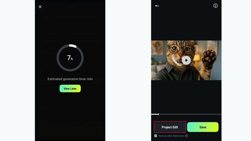 tap project edit for more edits