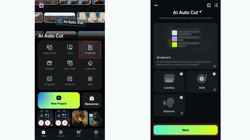 use the ai auto cut feature