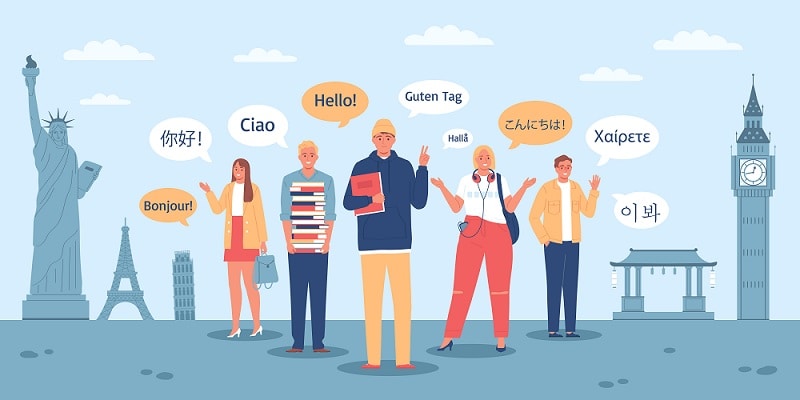 people speaking multiple languages illustration