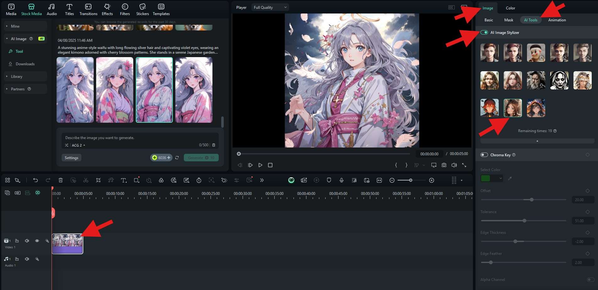 use ai image stylizer feature filmora