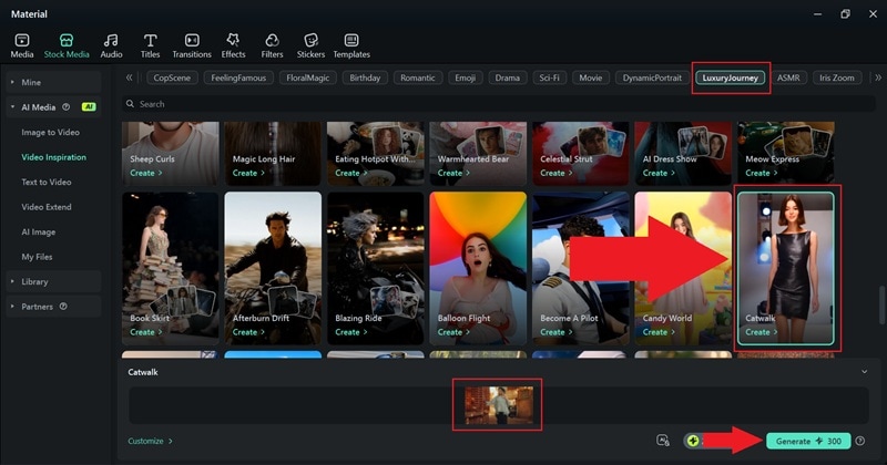 select template and generate a video