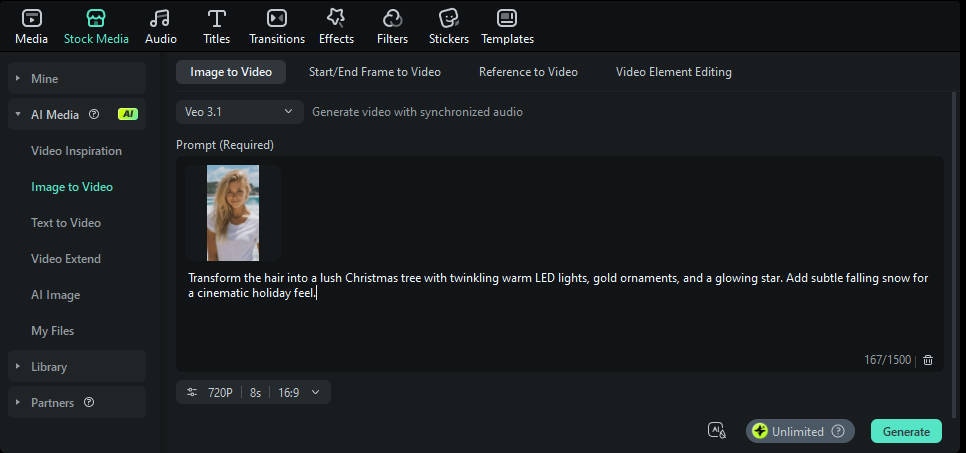 describe AI Christmas tree hairstyle prompt
