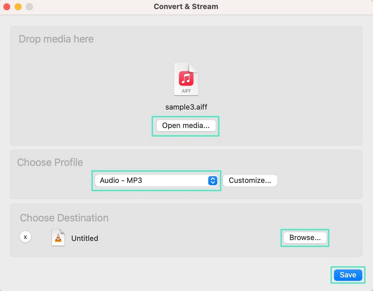 add aiff file choose profile mp3