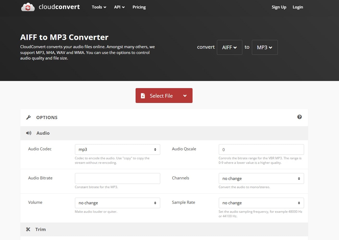 cloudconvert aiff to mp3 audio