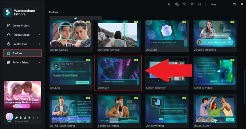 open the ai image feature