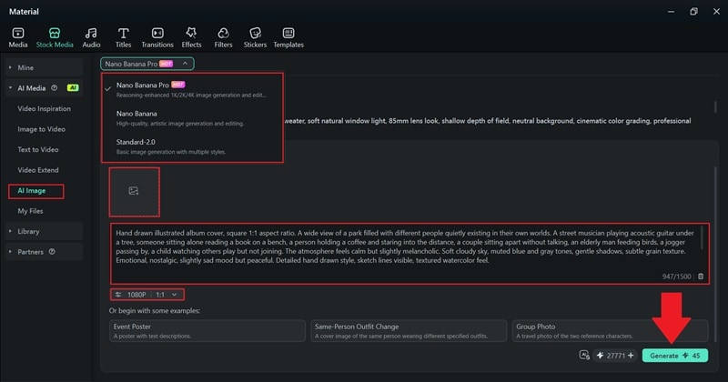 type your prompt and click generate