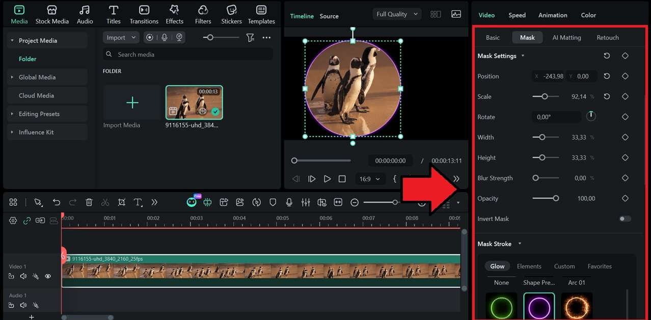adjust filmora mask settings