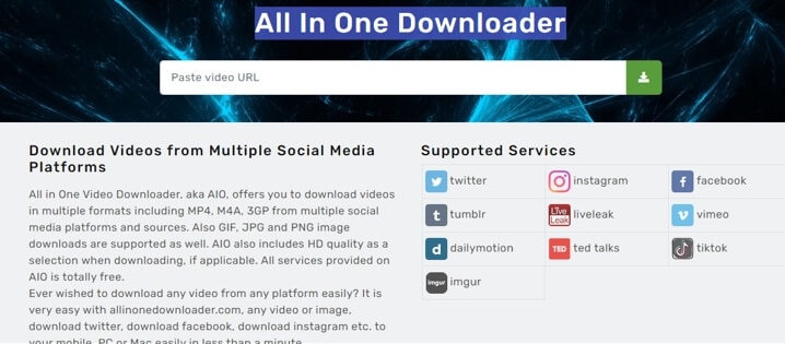 Conversor de vídeo online All in One Downloader