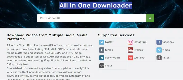 Convertisseur vidéo en ligne All in One Downloader