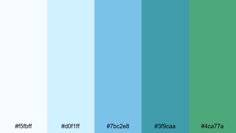 alpine lake clarity white blue green color palette with hex codes