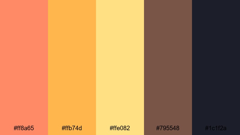 amber noir horizon sunset color palette with hex codes