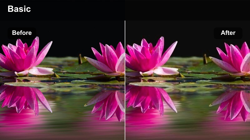 City street at dusk with warm brown and amber tones and glowing street lights.