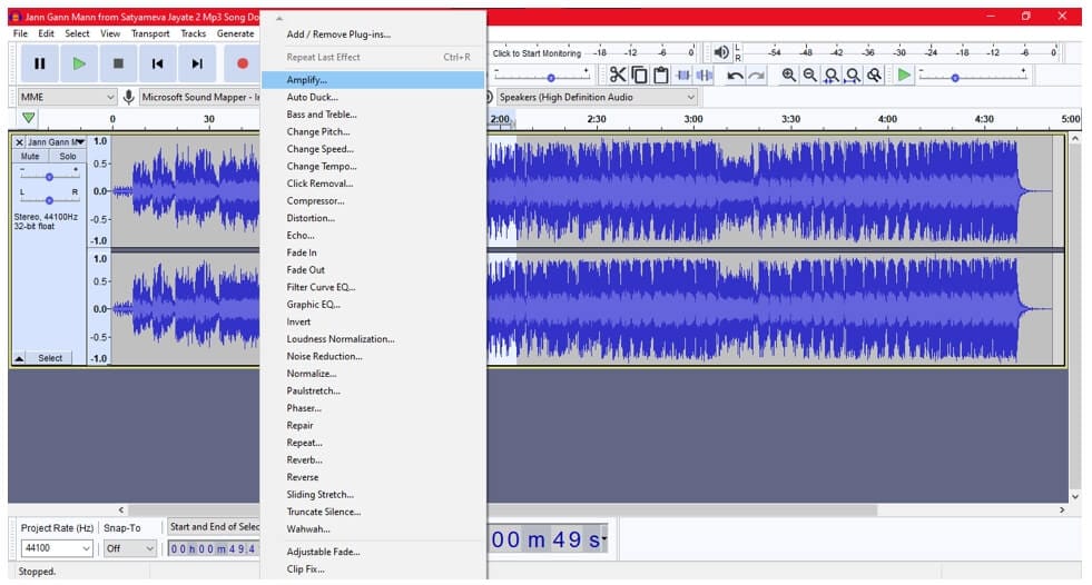 amplify part of audio files audacity