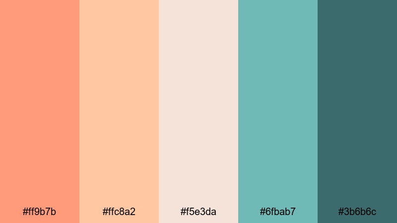 analog coral tide orange turquoise color palette with hex codes