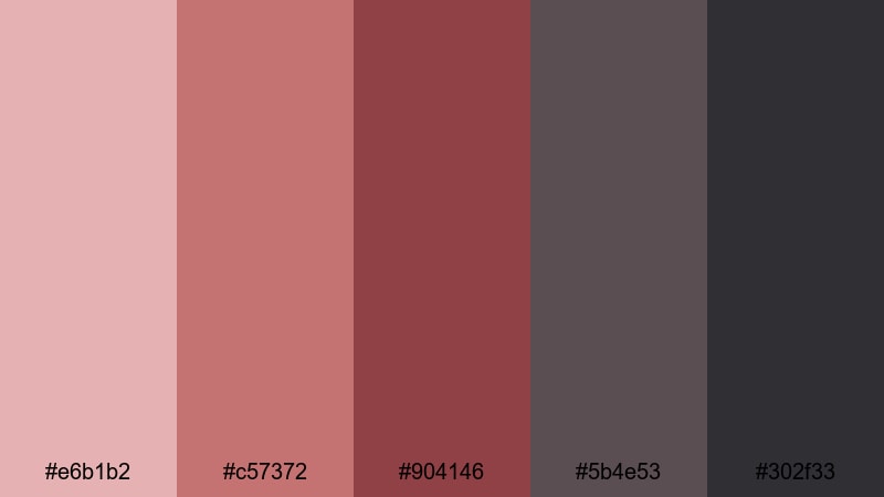 analog scarlet grain gray red color palette with hex codes