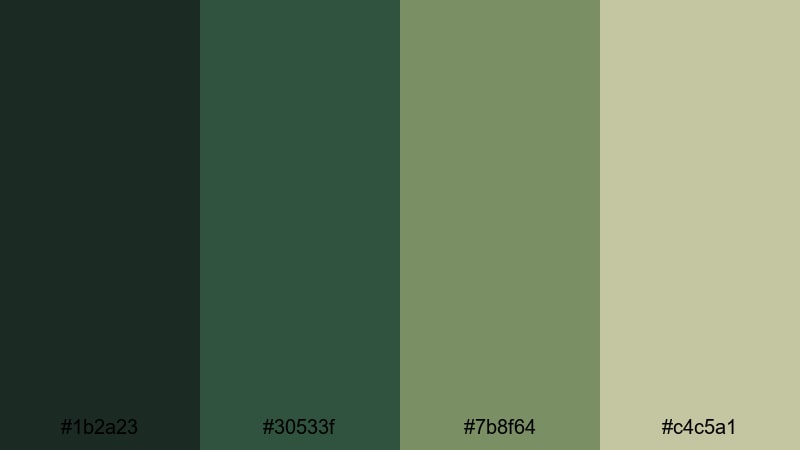 ancient moss ruins rainforest color palette with hex codes