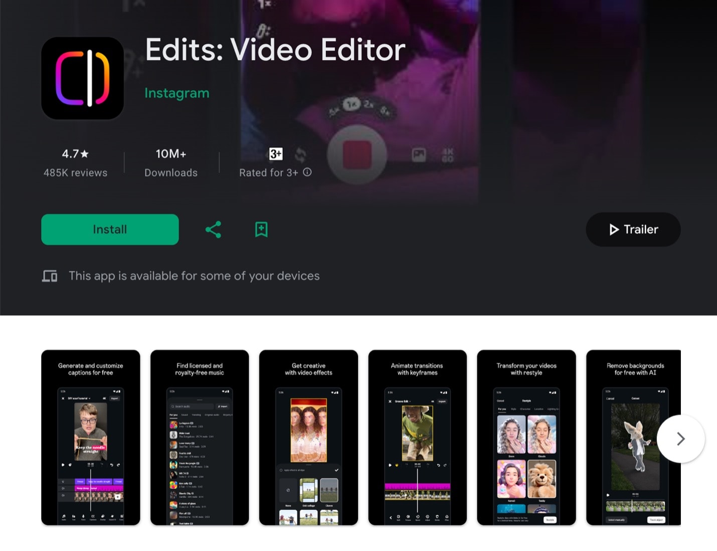 edits play store page