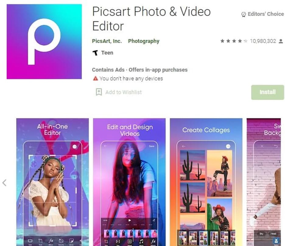 picsart play store page