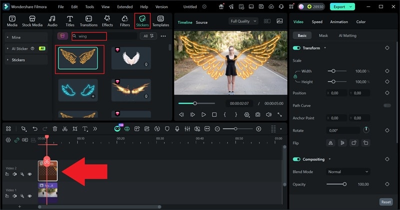 add angel wings stickers to a photo
