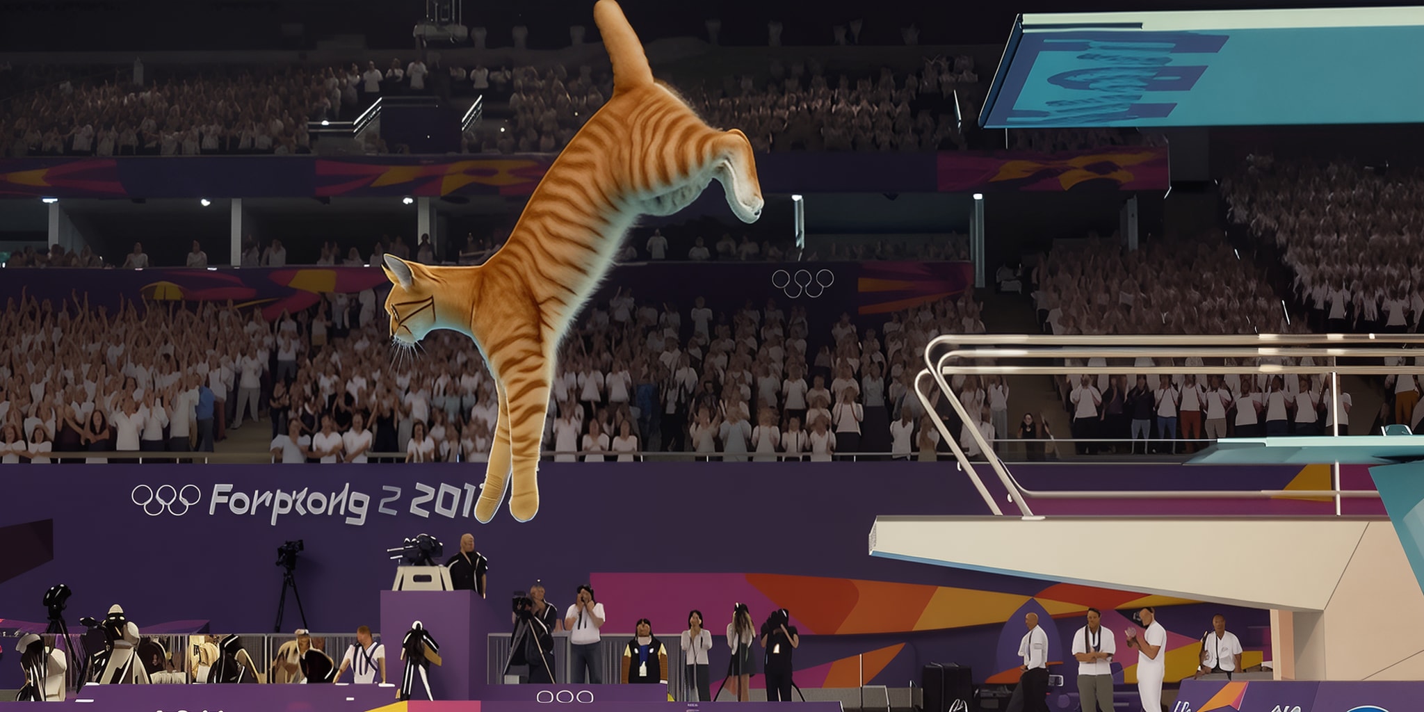 cat diving into a pool