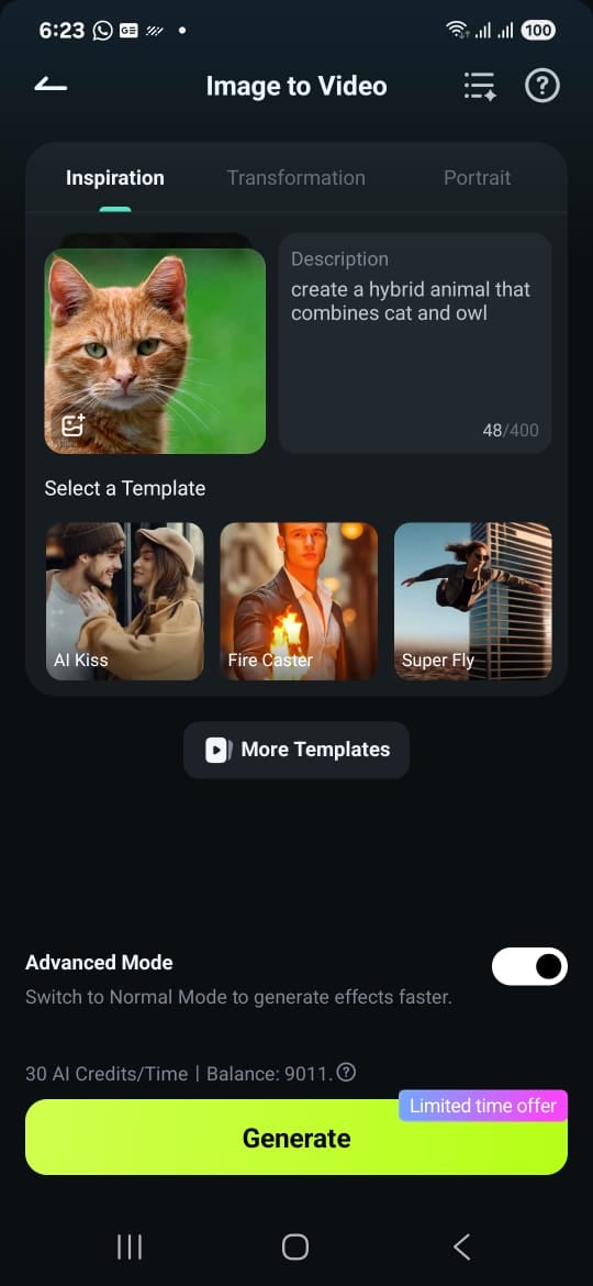 image to video inspiration mode