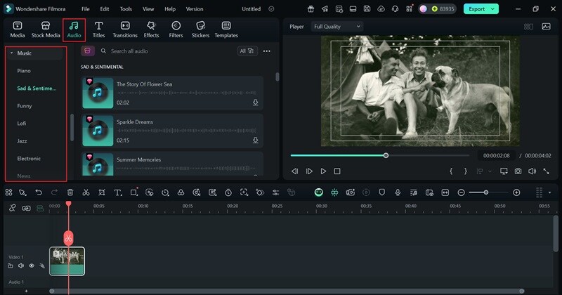 browse through filmora background music