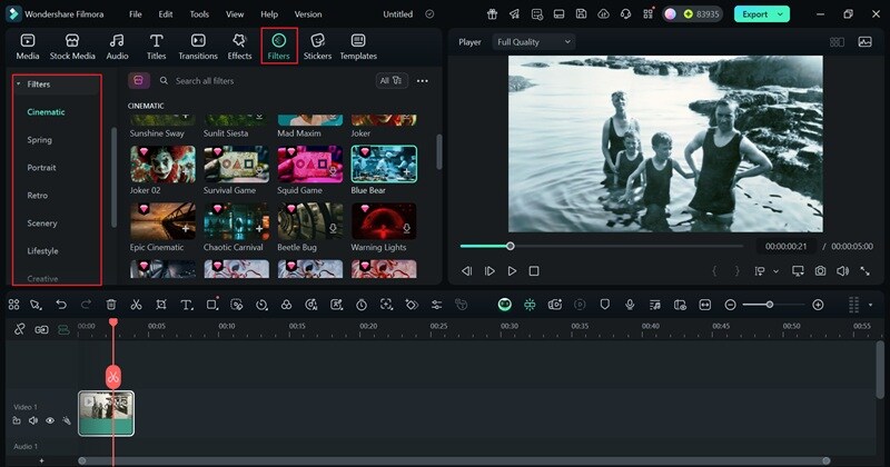 browse through filmora filters
