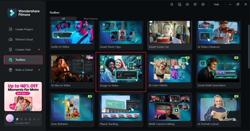 find filmora ai image to video