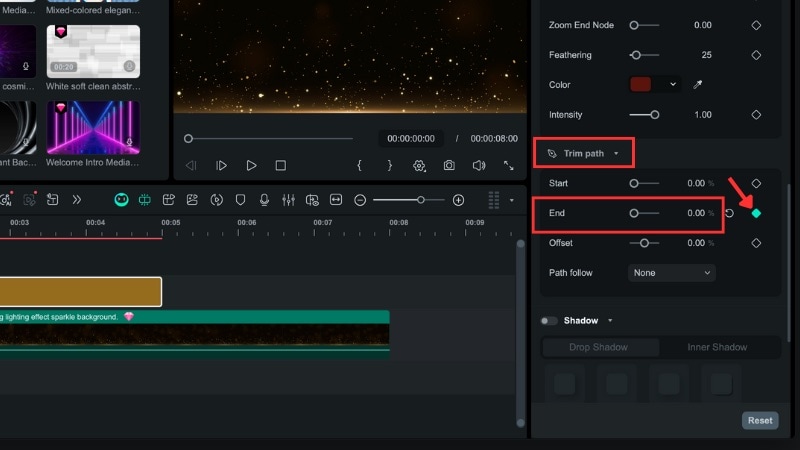 set the start of the keyframe