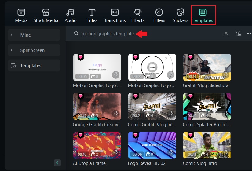 select pre-made motion graphics template