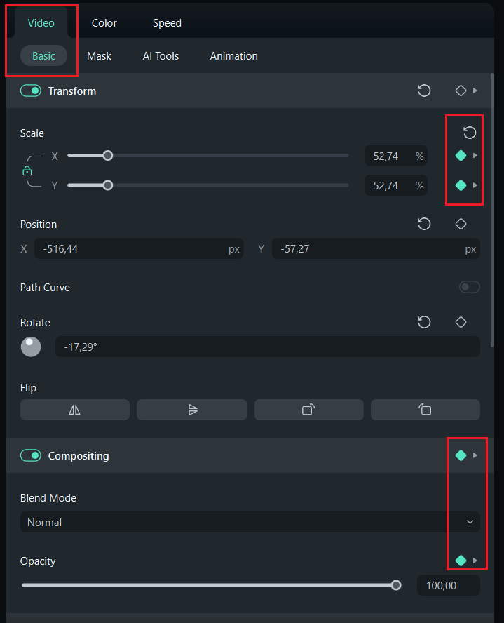 adjust keyframe settings