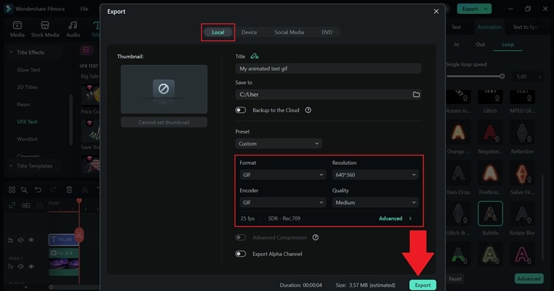 export your animated text as gif